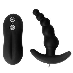 Vibrating Silicone Anal Beads with dark black powerful remote