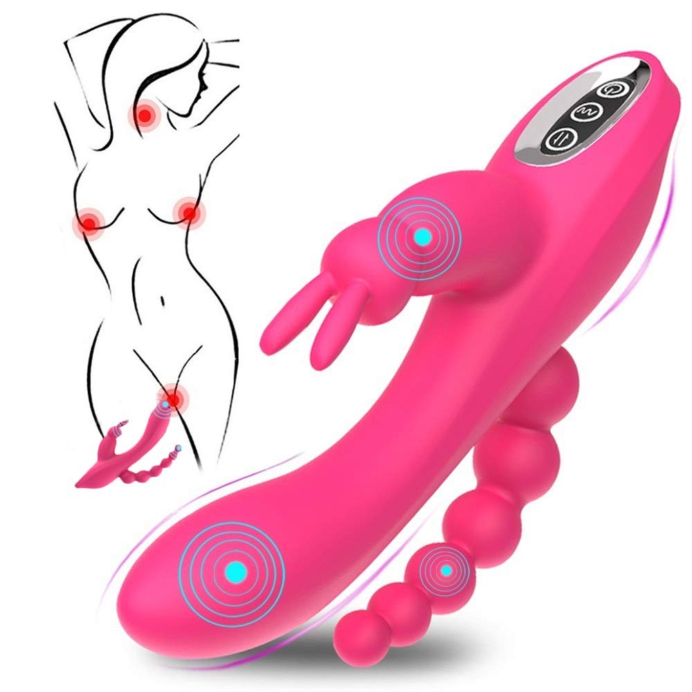 Pink anal rabbit vibrator dildo made with food grade silicone